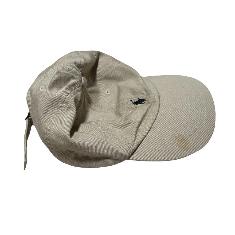 Polo Ralph Lauren Beige Navy Blue Pony Logo Cap Hat Kids Preppy *STAINED* OSFA